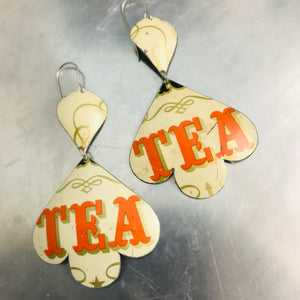 Orange Tea Typography Trefoil Upcyled Tin Earrings