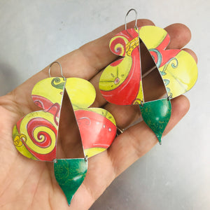 Abstract Yellow Red & Green Butterflies Upcycled Tin Earrings