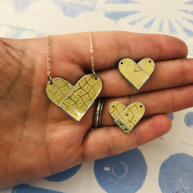 RESERVED 3 Golden Checkerboard Tin Heart Recycled Necklaces