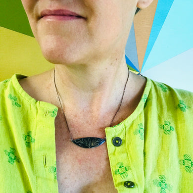 Golden Leaves on Black Wide Arc Zero Waste Necklace