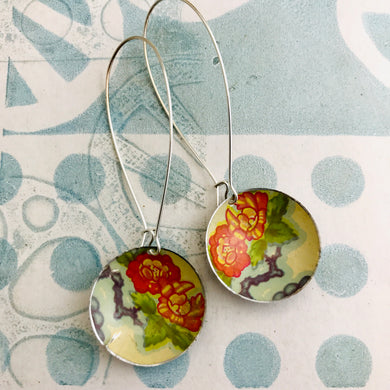 Bright Red Blossoms Large Basin Tin Earrings