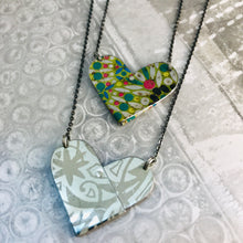 Load image into Gallery viewer, White on Silver Tin Heart Recycled Necklace
