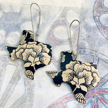 Load image into Gallery viewer, Ecru Blossoms on Midnight Blue Texas Upcycled Tin Earrings