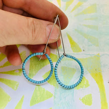 Load image into Gallery viewer, Aqua Spiraled Circle Upcycled Earrings