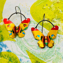 Load image into Gallery viewer, Shimmery Gold &amp; Scarlet Small Butterflies Upcycled Tin Earrings