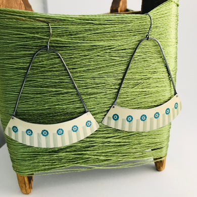 Blue Circle Pattern Wide Arc Waste Tin Earrings