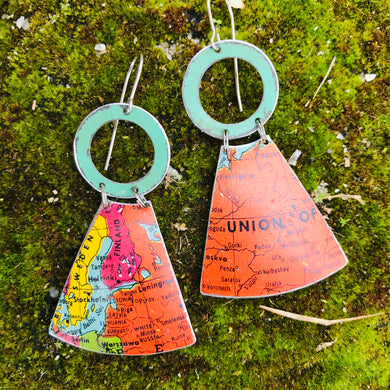 Vintage Tin Globe: Baltic Sea and Western USSR Small Fans Tin Earrings