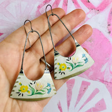 Load image into Gallery viewer, Vintage Flowers Upcycled Tin Fan Earrings
