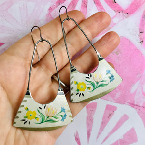 Vintage Flowers Upcycled Tin Fan Earrings