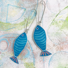 Load image into Gallery viewer, Blue Fish Upcycled Tin Earrings