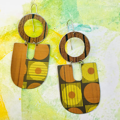 Woodgrain and Circles Chunky Horseshoes Zero Waste Tin Earrings