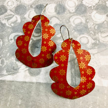 Load image into Gallery viewer, Vintage Scarlet and Golden Starlets Wavy Upcycled Tin Earrings