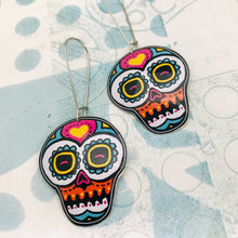 Load image into Gallery viewer, Smaller Sugar Skulls Upcycled Tin Earrings