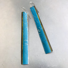 Load image into Gallery viewer, Vintage True Blue Long Narrow Tin Earrings