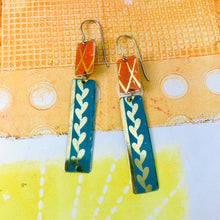 Load image into Gallery viewer, Vintage Orange &amp; Turquoise Recycled Tin Earrings