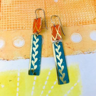 Vintage Orange & Turquoise Recycled Tin Earrings