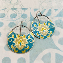 Load image into Gallery viewer, Distressed Vintage Blues Upcycled Circle Earrings