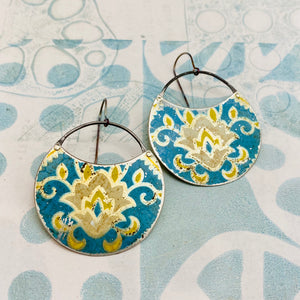 Distressed Vintage Blues Upcycled Circle Earrings