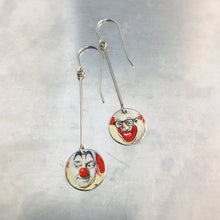 Load image into Gallery viewer, Creepy Clown Faces Long Dot Upcycled Tin Earrings