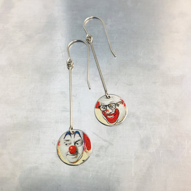 Creepy Clown Faces Long Dot Upcycled Tin Earrings