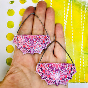 Complex Pink Mandala Recycled Tin Earrings