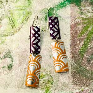 Orange & Plum Mixed Pattern Recycled Tin Earrings