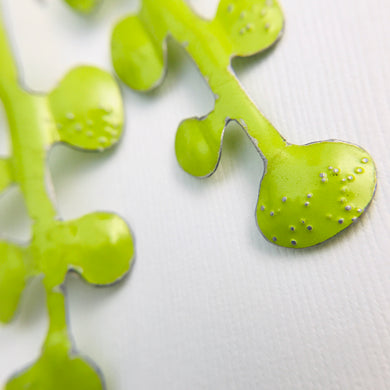 Chartreuse Matisse Botanicals Upcyled Tin Earrings by Christine Terrell for adaptive reuse jewelry