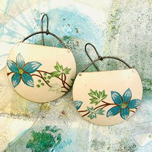Load image into Gallery viewer, Powdery Blue Flowers on Cream Recycled Tin Circle Earrings