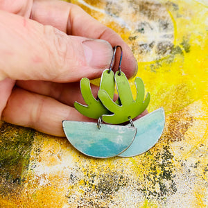 Mod Succulents Ocean Pot Upcycled Tin Earrings