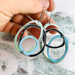 Pale Green, Midnight and & Sky Scribbles Upcycled Tin Earrings