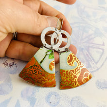 Load image into Gallery viewer, Golden Filigree on Orange Small Fan Tin Earrings