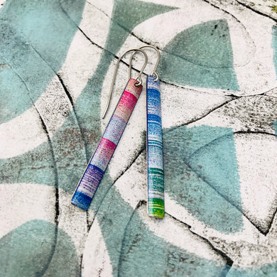 Colored Pencil Cools Spectrum Narrow Rectangle Tin Earrings