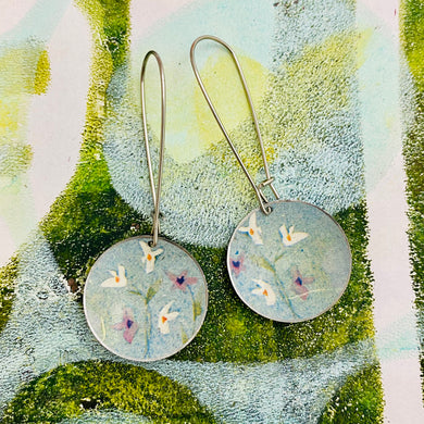 Tiny Flowers on Pale Blue Medium Basin Earrings