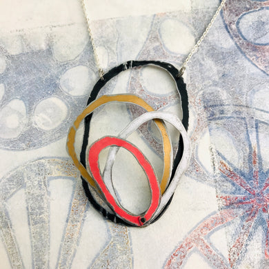 Midnight, Gold, White & Pink Scribbles Upcycled Tin Necklace