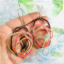 Load image into Gallery viewer, Chocolate, Coral, Persimmon, &amp; Gold Scribbles Upcycled Tin Earrings