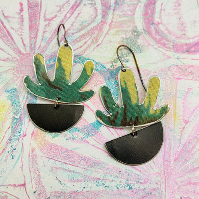 Variegated Succulents Upcycled Tin Earrings