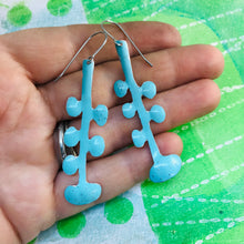 Load image into Gallery viewer, Aqua Matisse Leaves Upcyled Tin Earrings