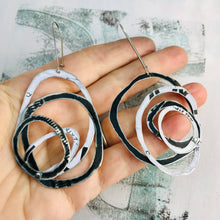 Load image into Gallery viewer, Black and White Big Scribbles Upcycled Tin Earrings