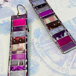 Fenced Mixed Plums Rectangle Tin Earrings