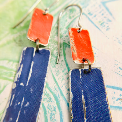 Bright Red & Blue Recycled Tin Earrings