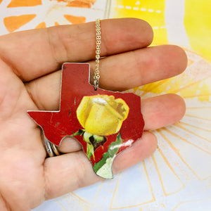 Yellow Rose of Texas Recycled Tin Necklace
