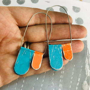 Antiqued Aqua & Persimmon Arch Dangle Tin Earrings