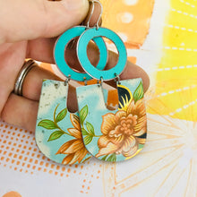Load image into Gallery viewer, Big Orange Blossoms Chunky Horseshoes Zero Waste Tin Earrings