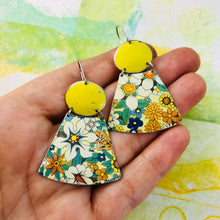Load image into Gallery viewer, All over Flowers and Butter Ovals Small Fans Zero Waste Tin Earrings