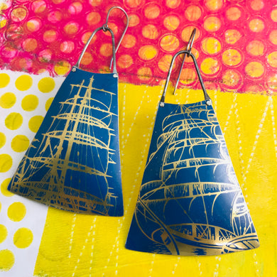 Golden Schooners Zero Waste Tin Long Fans Earrings