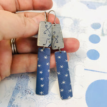 Load image into Gallery viewer, Slate Blue Asterisks Recycled Tin Earrings