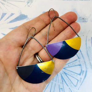 Midnight Blue, Grape & Gold Upcycled Tin Earrings