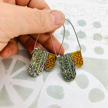 Load image into Gallery viewer, Midnight Blue &amp; Rose Gold Mixed Patterns Arch Dangle Tin Earrings