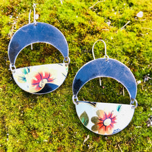 Load image into Gallery viewer, Hibiscus &amp; Midnight Moon Upcycled Tin Circle Earrings