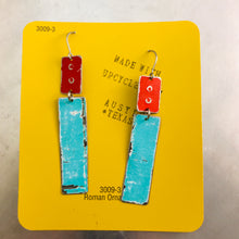 Load image into Gallery viewer, Rustic Red &amp; Aqua Zero Waste Tin Earrings